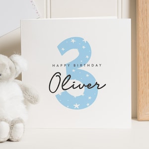 Carte 3e anniversaire garçon, carte 3e anniversaire personnalisée pour fils, troisième cadeau d'anniversaire pour petit garçon, cadeau 3e anniversaire, carte d'anniversaire bleue garçon
