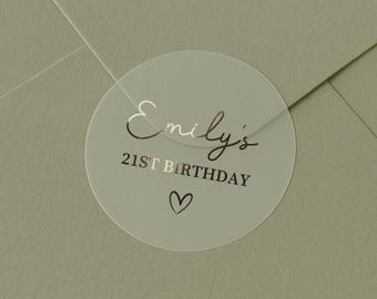 21st Birthday Sticker, Personalised Birthday Sticker, Gold Foil Birthday Label, Custom Name Birthday Sticker, Birthday Envelope Seal