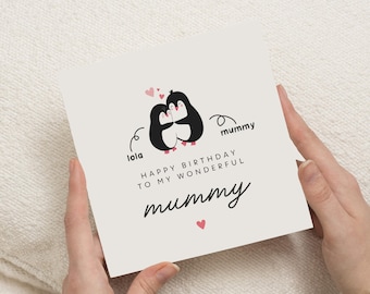 Cute Birthday Card For Mummy, Mummy Birthday Card, Mum Birthday Card Penguins, Amazing Mum Birthday Card, Personalised Happy Birthday Mummy