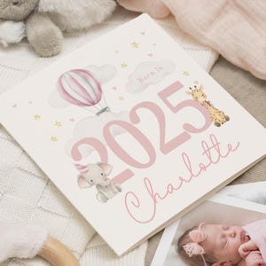 New Baby Card, Personalised Baby Girl Card, Born In 2025 Card, Baby Girl Keepsake, New Baby Girl Card, Baby Shower Card, Safari Animals Card