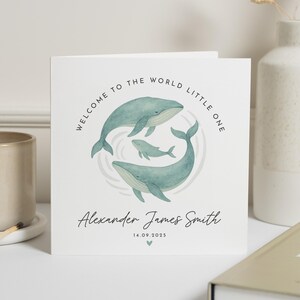 Tarjeta de bebé recién nacido, tarjeta personalizada, tarjeta de ballena, tarjeta de bebé niño, tarjeta de niña, tarjeta de bienvenida al mundo, tarjeta de animalito tierno