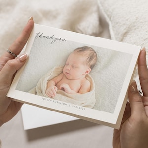 Babybedankkaarten, aangepaste nieuwe gevouwen babykaarten, bedankkaarten babyfoto, bedankkaarten voor ansichtkaarten, bewerkbare bedankbriefjes van baby