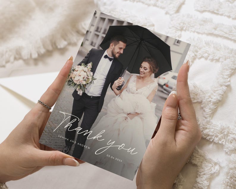 Custom Wedding Thank You Cards With Photo, Editable Thank You Cards ...