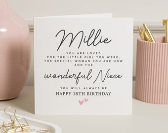 Carte de 18 ans nièce, poème nièce, carte d'anniversaire pour nièce, pour fille, 18e anniversaire nièce, cadeau spécial nièce 18e anniversaire