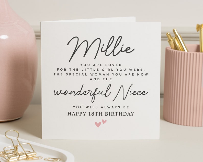 Carte de 18 ans nièce, poème nièce, carte d'anniversaire pour nièce, pour fille, 18e anniversaire nièce, cadeau spécial nièce 18e anniversaire image 1