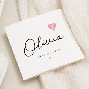Carte de 2e anniversaire fille, carte personnalisée de 2e anniversaire, carte d'anniversaire nièce, carte de 2e anniversaire fille, 2e anniversaire petite-fille