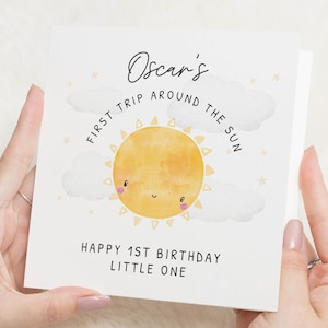 Carte personnalisée 1er anniversaire, 1er voyage autour du soleil, carte de premier anniversaire nièce, carte de 1er anniversaire pour garçon, carte de premier anniversaire neveu