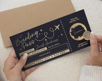 Carte d'embarquement surprise, Carte d'embarquement à gratter, Carte d'embarquement à gratter, Billet pour les fêtes, Billet à gratter pour révéler la carte d'embarquement
