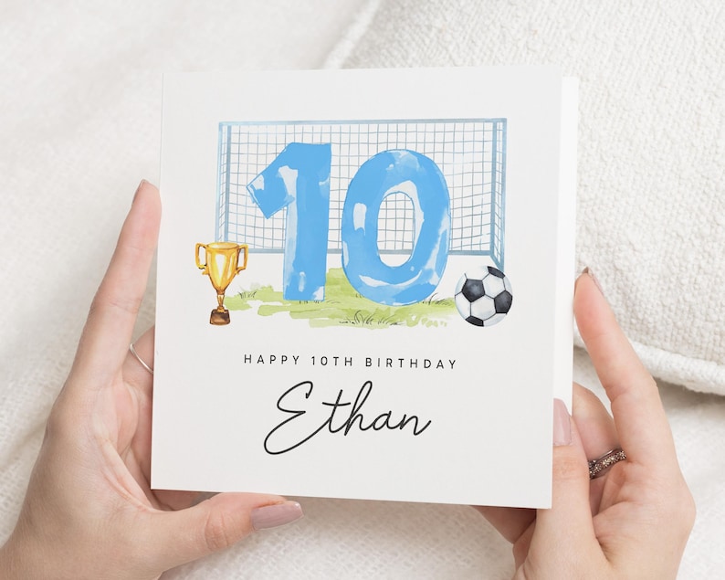 Carte d'anniversaire football, 10e anniversaire garçon, carte d'anniversaire 10 ans garçon, carte 10e anniversaire fils, cadeau 10e anniversaire neveu image 1