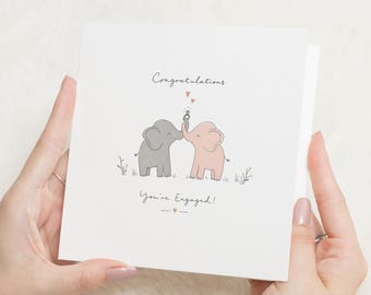 Engagement Card, You're Engaged Card, Congratulations Engagement Card, Cute Engagement Card, Elephant Engagement Card, Wedding Card