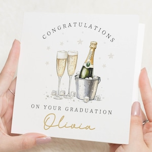 Graduation Card, Personalised Graduation Card, Congratulations Card, Graduation Card for Her, Champagne Graduation Card, Custom Name Card
