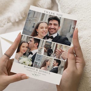 Cartes de remerciement multi-photos pour mariage, Cartes de remerciement personnalisées pour mariage, Cartes de remerciement modifiables, Cartes de remerciement personnalisées pour carte postale