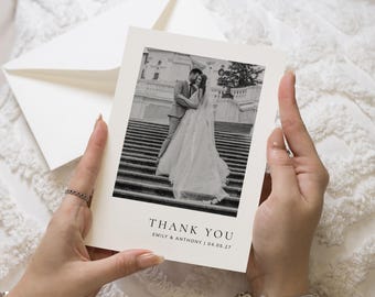 Gepersonaliseerde bruiloftbedankkaarten, foto bruiloft bedankkaart, minimale bedankkaarten, gevouwen bedankkaarten, trouwfotokaart