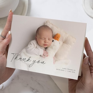 Cartes de remerciement personnalisées simples Nouveau bébé, Cartes de remerciement pliées, Cartes de remerciement avec photo de bébé, Cartes de remerciement de carte postale, Notes de remerciement