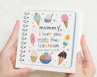 Birthday Card for Mum, Mummy Birthday Card, Birthday Card from Kids, Mothers Day Card for Mummy, Cute Ice Cream Card for Mum