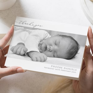 Cartões de agradecimento dobrados com fotos de bebê, cartões de agradecimento com fotos de bebê novo, cartão de agradecimento personalizado para bebê, cartões de anúncio de menino novo, batismo