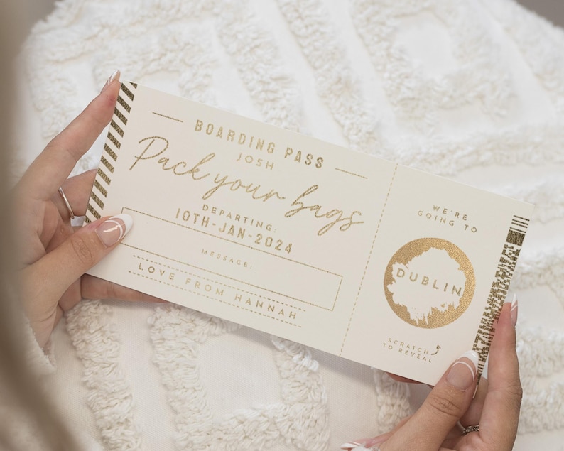 Carte à gratter pour les fêtes, Carte à gratter carte d'embarquement, Carte à gratter pour les fêtes, Carte à gratter pour les fêtes, Carte à gratter pour les fêtes, Billet d'avion, Billet d'avion, Cadeau de révélation de voyage surprise White