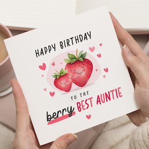 Carte d'anniversaire pour tante, meilleure carte d'anniversaire tante, jolie carte d'anniversaire pour elle, jeu de mots aux fraises, carte personnalisée tante