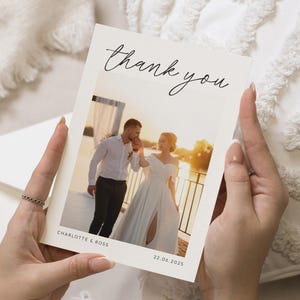 Cartes de remerciement avec photo de mariage, Cartes de remerciement personnalisées Mariage, Cartes de remerciement pliées, Cartes postales de remerciement pour mariage, Simple