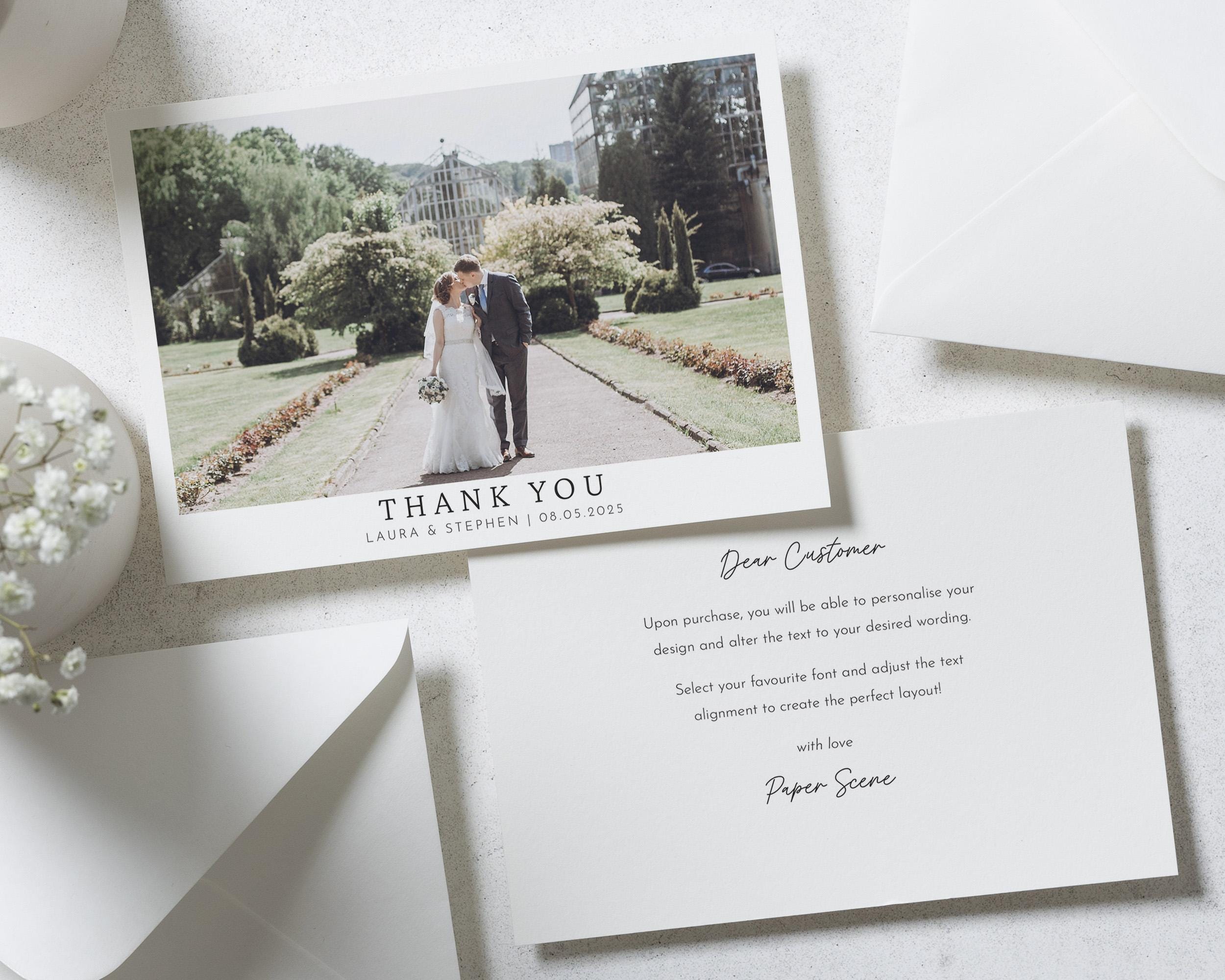 Folded Thank You Cards, Elegant Wedding Thank You Cards With Photo ...