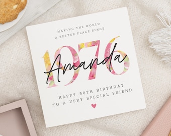50th Birthday Card for Friend, Personalised 50th Birthday Card, Birthday Card for Her, Special Friend Birthday Card, Custom Name Card