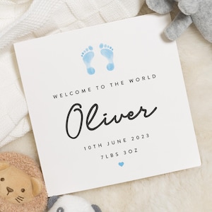 Gepersonaliseerde nieuwe babykaart, welkom nieuwe babyjongen, gefeliciteerd nieuwe babykaart, vriend zwangerschapskaart, Welcome To The World Card Baby Boy