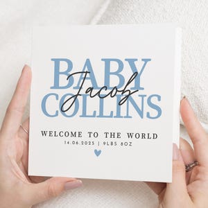 Tarjeta personalizada de nacimiento, tarjeta de bebé niño, tarjeta de bienvenida al mundo, tarjeta personalizada con el nombre del bebé, tarjeta de anuncio de bebé, tarjeta para recién nacido