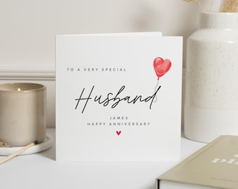 Verjaardagskaart voor echtgenoot, verjaardagskaart echtgenoot, gepersonaliseerde verjaardagskaart, romantische kaart voor hem, hartballonkaart