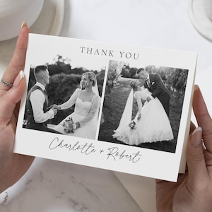 Schwarz & Weiß Foto Dankeskarten, Moderne Dankeskarten Hochzeit, Einfache Hochzeit Dankeskarten mit Foto, Foto Dankeskarten Hochzeit
