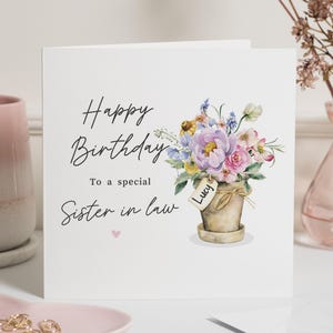 Verjaardagskaart voor schoonzus, gepersonaliseerde verjaardagskaart, bloemen verjaardagskaart, verjaardagskaart voor haar, leuke verjaardagskaart