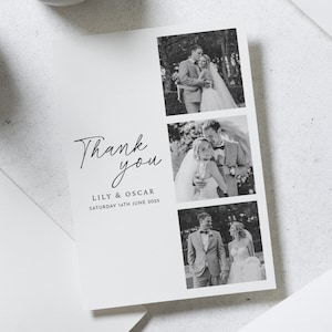 Photomaton noir et blanc Cartes de remerciement de mariage, cartes de remerciement personnalisées pliées pour mariage, cartes postales de remerciement pour mariage