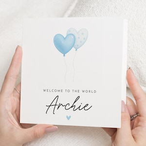 Tarjeta de nacimiento, tarjeta personalizada para bebé niño, tarjeta de bienvenida al mundo, tarjeta para baby shower, tarjeta con globo azul