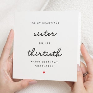 Carte 30e anniversaire soeur, carte simple 30e anniversaire fille, cadeau 30e anniversaire soeur, carte trentième anniversaire pour soeur, personnalisée