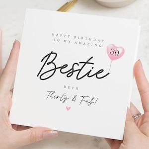 Verjaardagskaart voor beste vriend, 30e verjaardagskaart voor haar, Bestie-verjaardagskaart, gepersonaliseerde verjaardagskaart, Thirty and Fab-kaart
