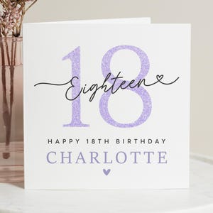 18e verjaardagskaart voor haar, gepersonaliseerde verjaardagskaart, verjaardagskaart voor dochter, 18e verjaardagskaart voor vriend, glitterverjaardagskaart