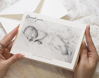Tarjetas de agradecimiento personalizadas para bebés, tarjeta de agradecimiento con foto para bebé, tarjeta de anuncio de nacimiento, tarjetas de agradecimiento minimalistas para bebés, tarjeta para recién nacidos
