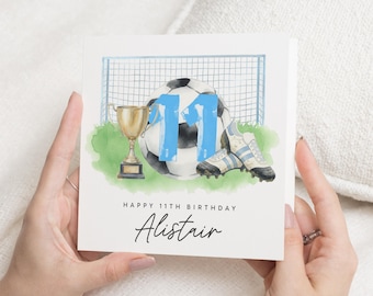 11th Birthday Card for Boy, Football Birthday Card, Personalised Birthday Card for Son, Sports Birthday Card, Trophy Birthday Card
