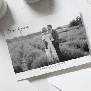 Schwarzweiss-Hochzeitsfoto-Dankeschön-Postkarte, gefaltete Dankeskarten Landschaft, personalisierte Dankeskarten Hochzeitsfotokarten gefaltet