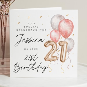 Gepersonaliseerde 21e verjaardagskaart kleindochter, nichtje 21e verjaardagskaart, verjaardagscadeau voor dochter, 21e verjaardagskaart voor haar