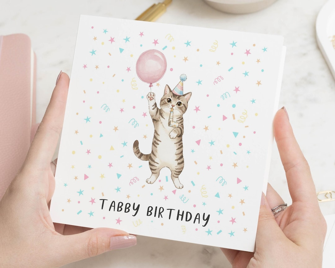 Cat Birthday Card, Tabby Cat Birthday Card, Birthday Card for Her, Cute ...