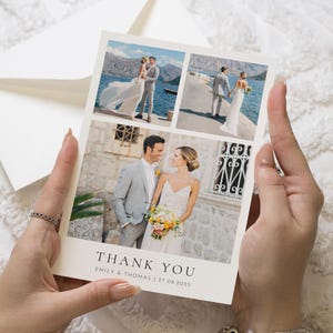 Cartes photo de remerciement pour mariage, Cartes photo de remerciement personnalisées pour mariage, Cartes de remerciement pliées, Carte postale de mariage, Cartes de remerciement modifiables
