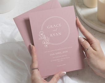 Rose Pink Wedding Invitations, Floral Wedding Invites, Romantic Botanical Wedding Stationery, Personalised Wedding Invites