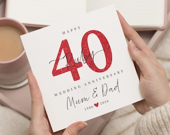 Robijnrode trouwkaart voor mama en papa, kaart 40e verjaardag, gepersonaliseerde verjaardagskaart, jubileumkaart voor ouders
