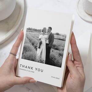 Biglietti di ringraziamento con foto in bianco e nero per matrimonio, biglietti di ringraziamento con foto per matrimonio, biglietti di ringraziamento personalizzati, biglietti di ringraziamento con foto moderne, modificabili
