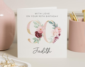 Grandma 90th Birthday Card, Nan 90th Birthday Card, 90th Gift Mum, 90th Birthday Milestone Gift, With Love On Your 90th Birthday, For Her