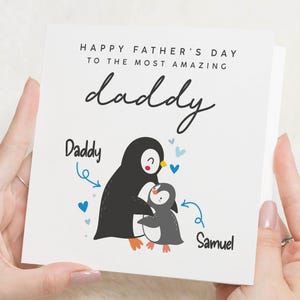 Biglietto per la festa del papà per papà, biglietto per la festa del papà a forma di pinguino, biglietto personalizzato per la festa del papà da bambino, simpatico biglietto per la festa del papà per papà