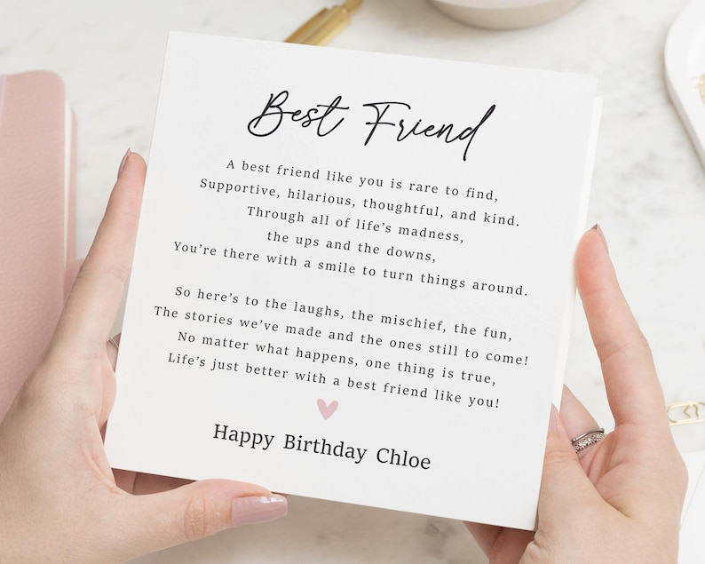 Carte d'anniversaire meilleur ami, pour meilleure amie, carte d'anniversaire meilleure amie personnalisée, carte d'anniversaire meilleure amie, cadeau d'anniversaire pour une meilleure amie, carte poème image 1