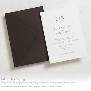 Minimalist Monogram Wedding Invitations, Elegant Black and White Wedding Invite, Simple Classic Wedding Stationery, Personalised Invite image 2