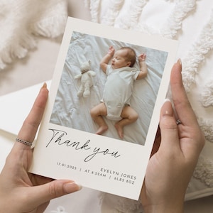 Bebê recém-nascido, obrigado, cartões de agradecimento personalizados, cartões de agradecimento de batismo para bebês, agradecimento de bebês com fotos, nova menina