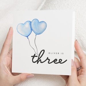 Carte de 3e anniversaire garçon, carte de 3e anniversaire personnalisée pour fils, troisième cadeau d'anniversaire pour petit garçon, cadeau de 3e anniversaire, carte d'anniversaire bleue garçon